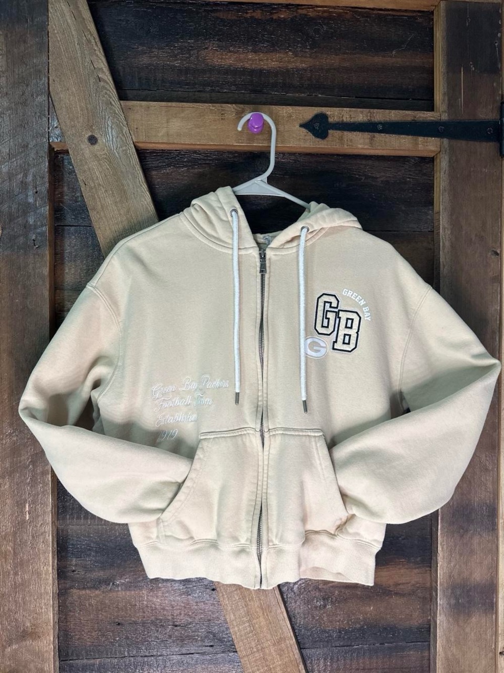 Green Bay Cream Zip-Up Hoodie